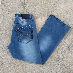 CJ Black Premium Mid Rise Boot Cut Jeans Dark Denim Distressed Men's Size 34x30‎